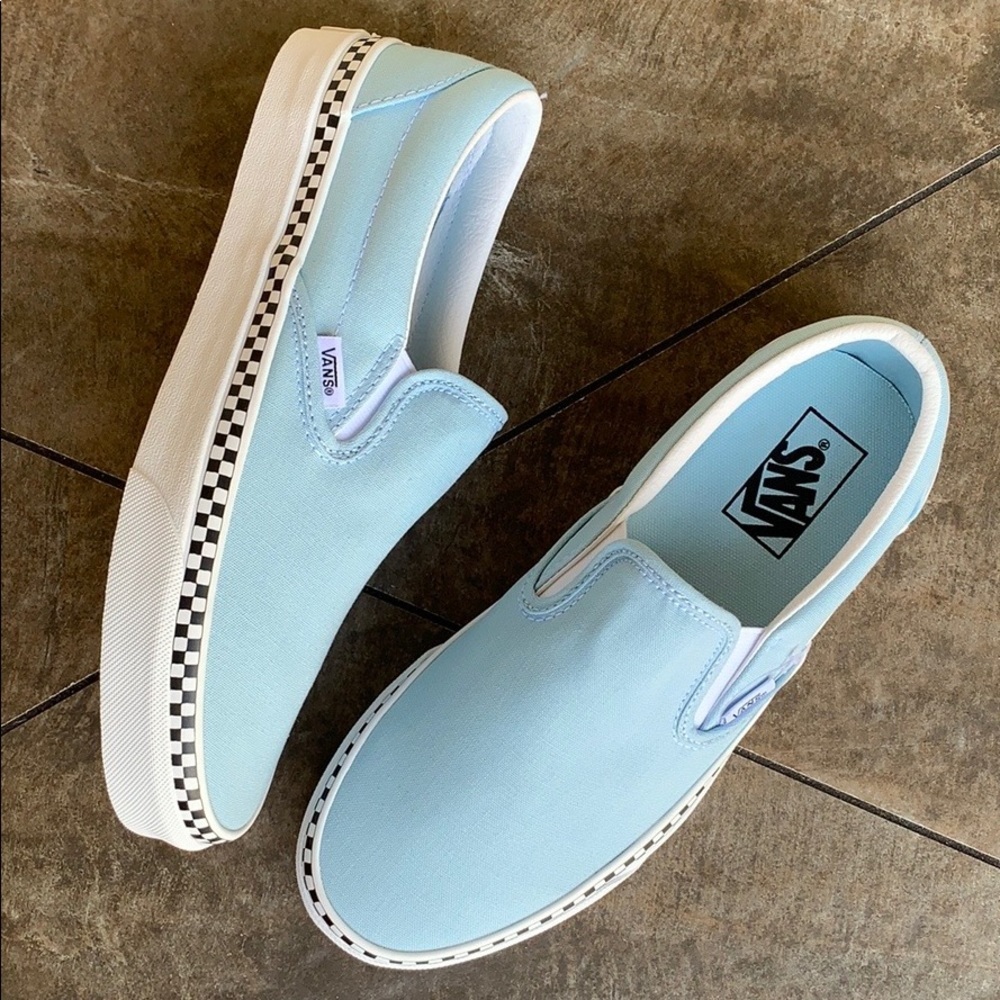 VANS CLASSIC SLIP-ON CHECK FOXING COOL BLUE WMNS - Picture 1 of 16